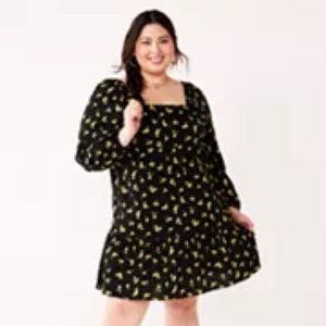 Juniors Plus Size Tiered Back-Tie Babydoll Dress